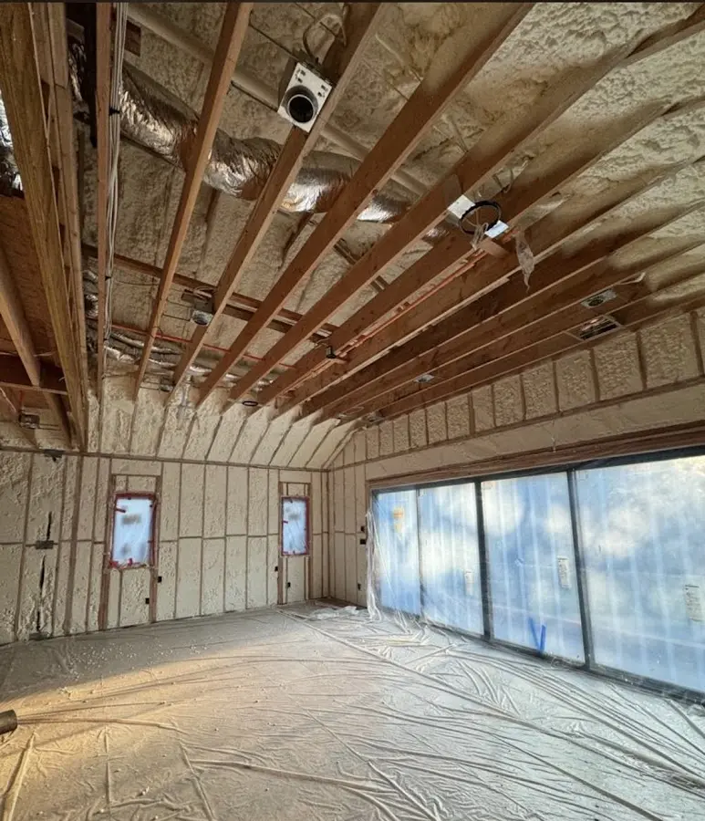 Interior walls and ceiling insulated with spray foam during new construction in Temple Terrace